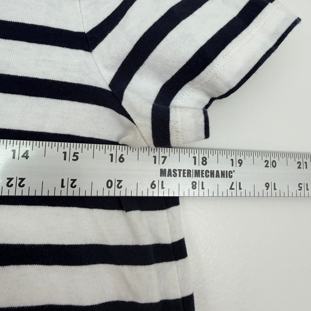 Anthropologie Navy White Striped Split Neck Short Sleeve Tee Shirt XS - Picture 7 of 7